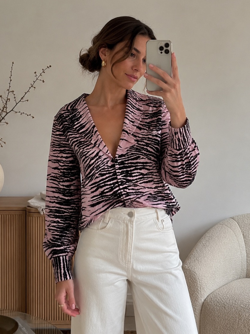 GANNI Pink Zebra Print Blouse Long Sleeve Statement Animal Print Fashion Shirt 2